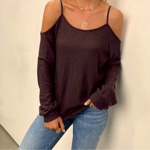 Anthropologie Alya Maroon Red Cold Shoulder Long Sleeve Sweater Sz M